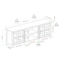 Console de télévision à porte en verre de 177,8 cm (70 po) - Bouleau