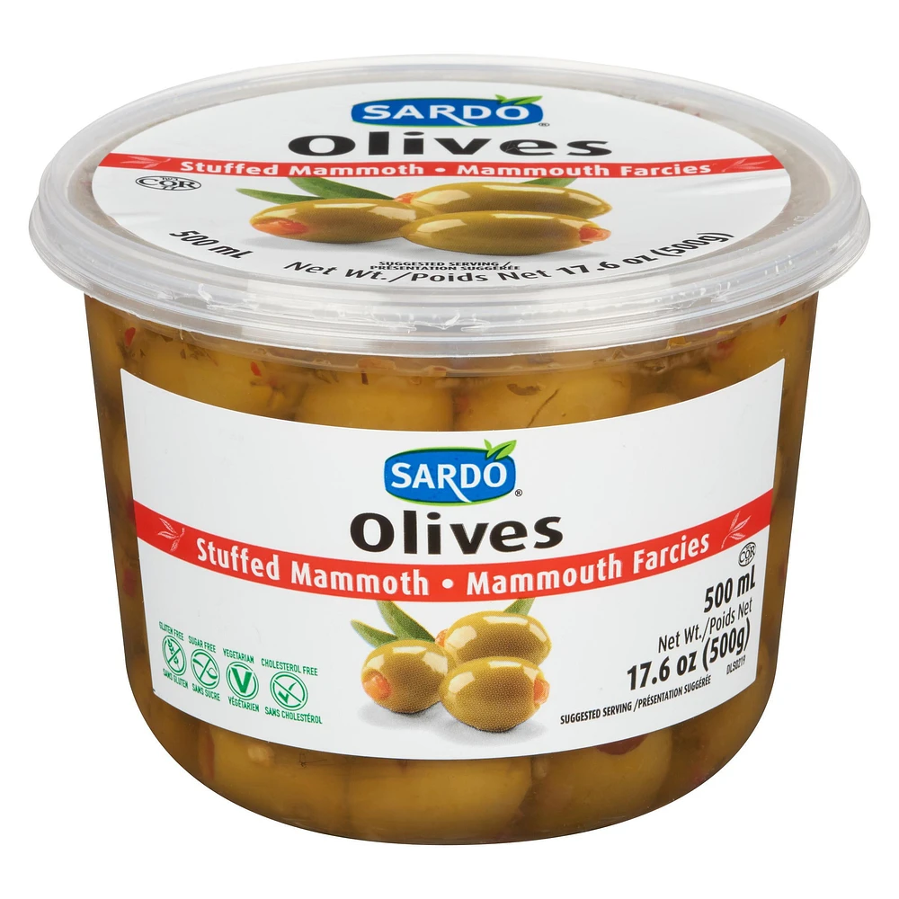 SARDO JUMBO Green Stuffed Olives, 500 mL