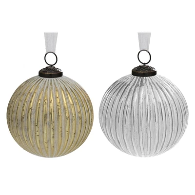 Ornement De 4 "Glass Coiled White Peint (Or + Argent) - Ensemble De 4