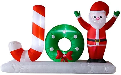 INFLATABLE LED LIGHT UP "JOY" ON BASE WITH SANTA, WREATH & CANDY CANE, WHITE/RED/GREEN,1.52M,ADAPTOR