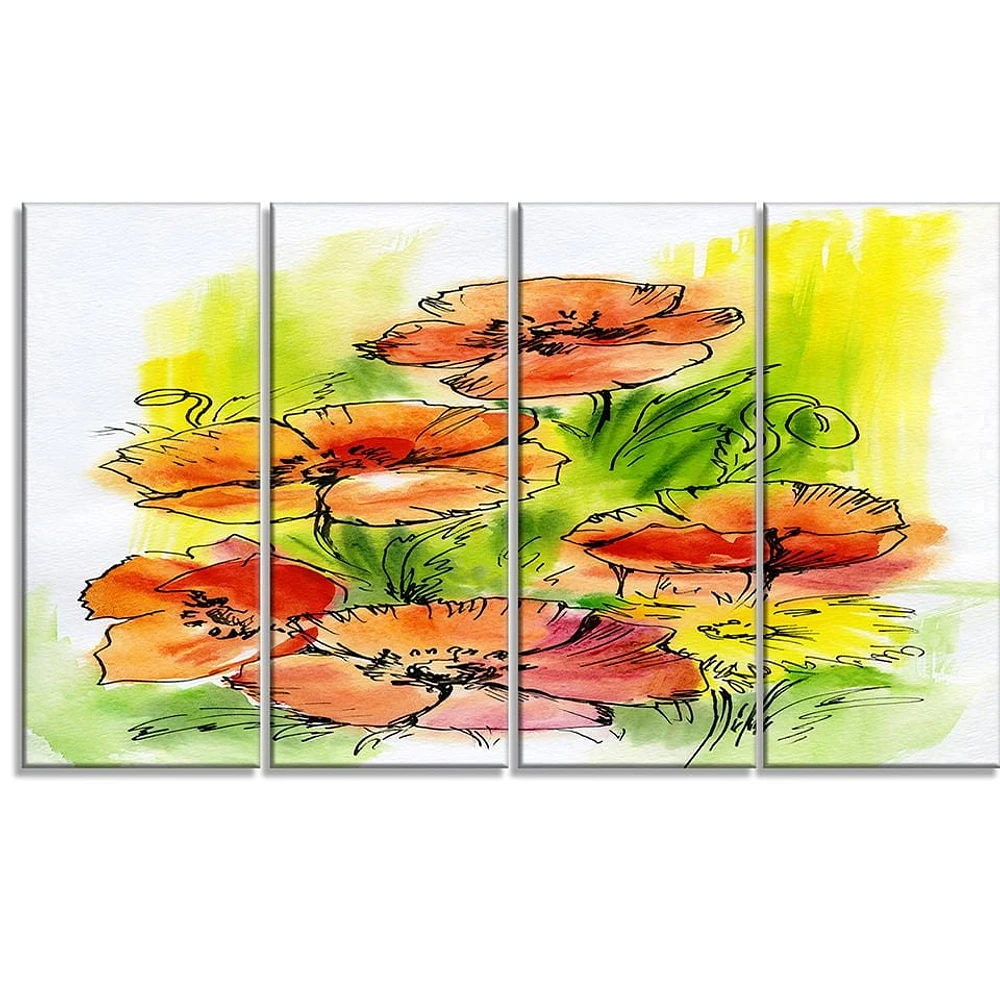 Art mural en métal Design Art Bouquet de coquelicots ultra brillant en cercle