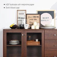 Homylin Armoire de rangement d'accent rétro en bois avec portes et tiroirs transparents, casier d'angle de 48,8 po de largeur pour salon - Marron