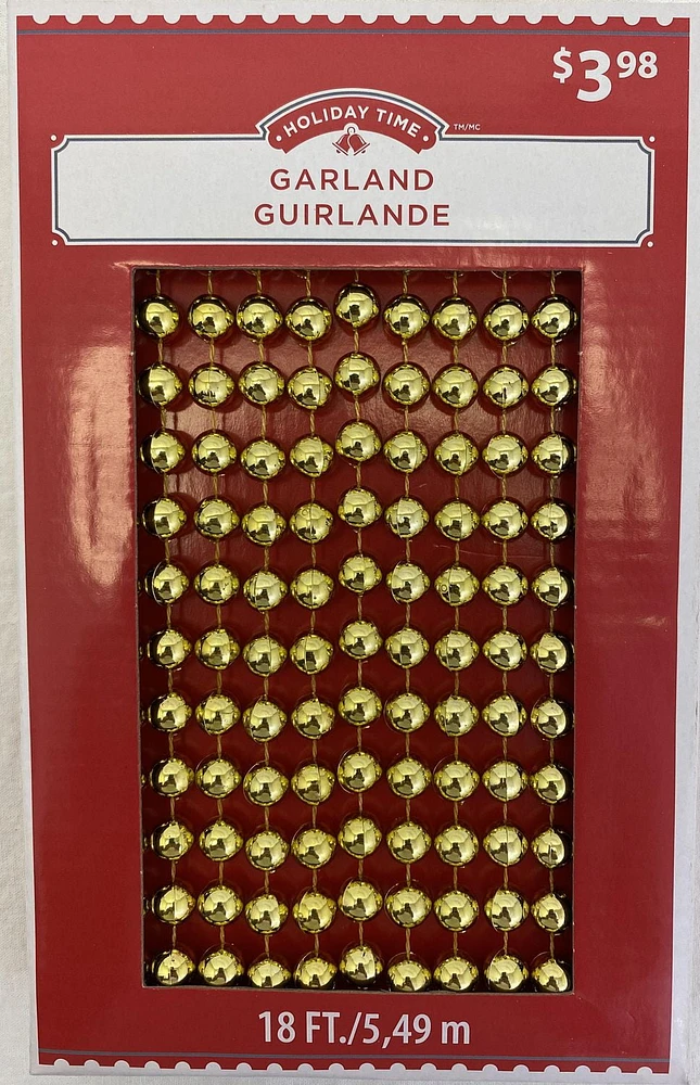 Guirlande de perles or de 18 pieds, pour Noël