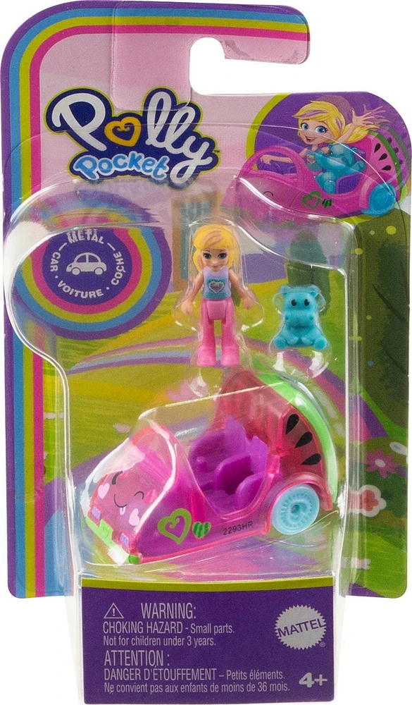 Polly Pocket Doll and Toy Car, Food Theme