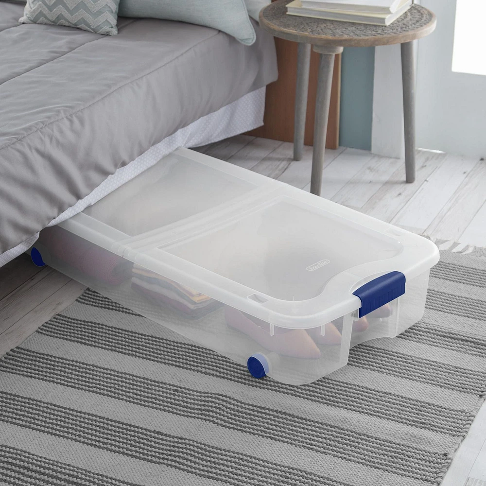 Sterilite Ultra™ 62 L Stadium Blue Wheeled Underbed Storage Box, 62 L