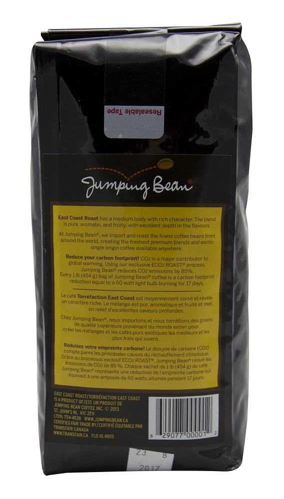 Jumping Bean East Coast Roast Whole Bean Coffee, 454 g (1 lb)