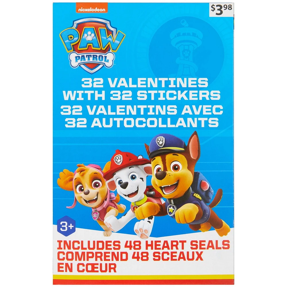 Paw Patrol Valentine Cards with Stickers, Multi-Colored, 32 Count