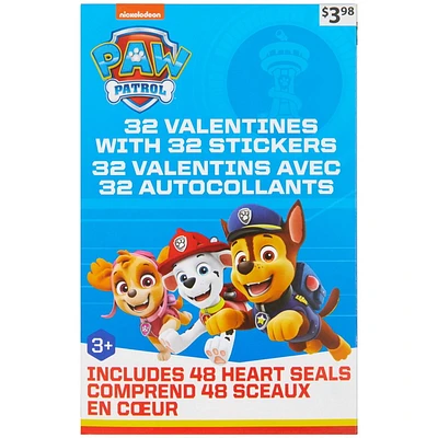 Paw Patrol Valentine Cards with Stickers, Multi-Colored, 32 Count