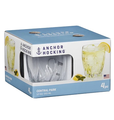 Ensemble de 4 verres à boire de 12 oz Central Park d’Anchor Hocking Ensemble de 4 verres à boire de 12oz Central Park