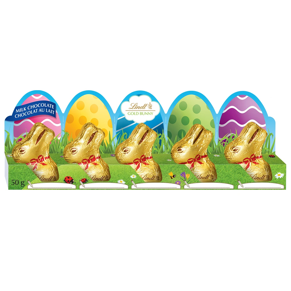 Lindt GOLD BUNNY Milk Chocolate Mini Easter Bunnies, Pack of 5, 50 Grams