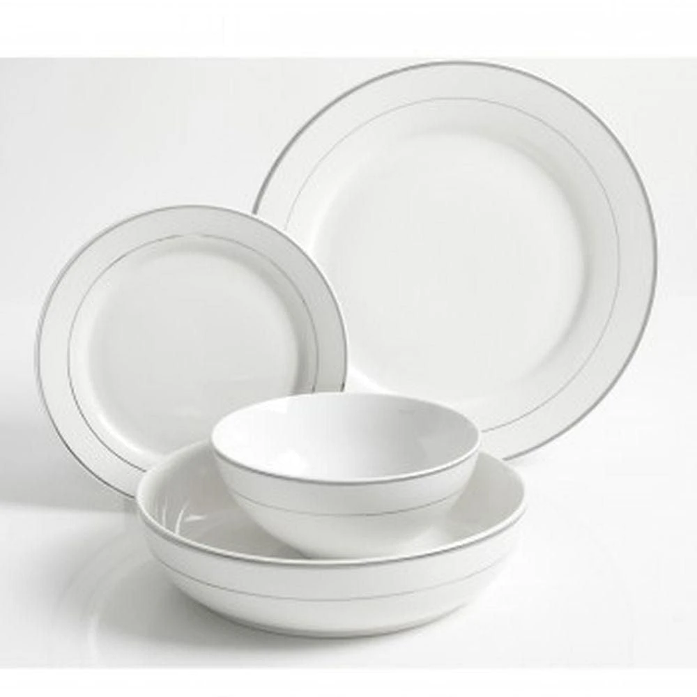 Meritage Classy 16 Peice Dinnerware Set, Double Bowl and Platinum Bands