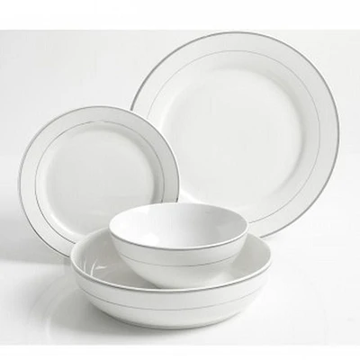 Service de vaisselle Meritage Classy 16 pièces, bol double et bandes de platine