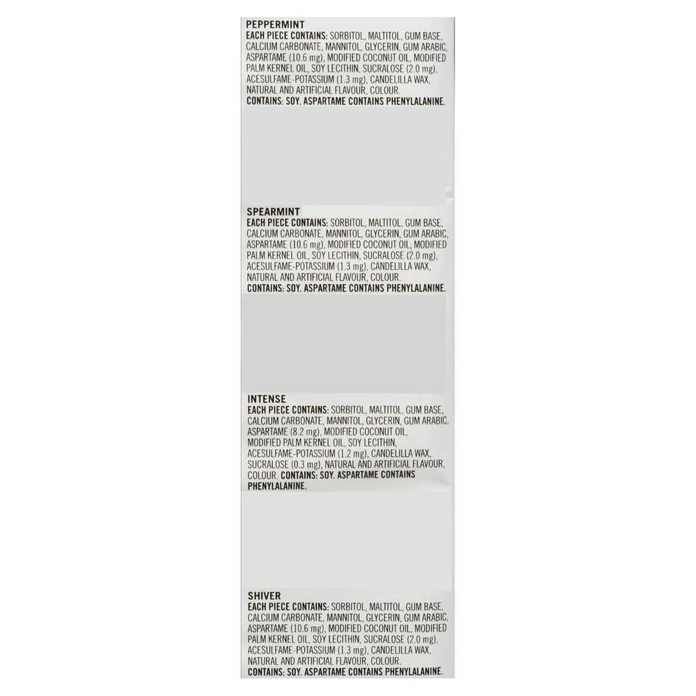 Dentyne Ice Saveurs assorties, gomme sans sucre, 4 paquets (12 morceaux par paquet)