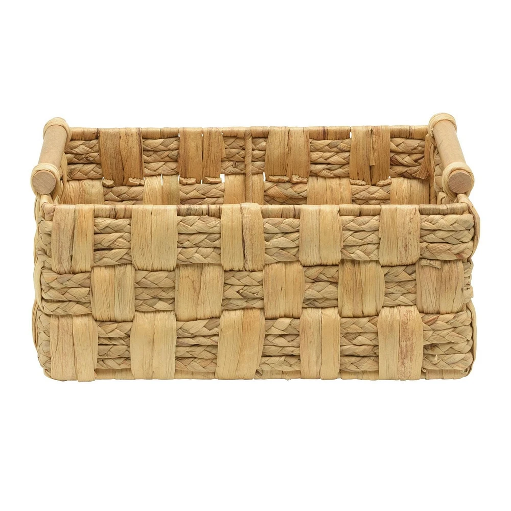 Panier de rangement tissé jacinthe d'eau et feuilles naturelles fini naturel