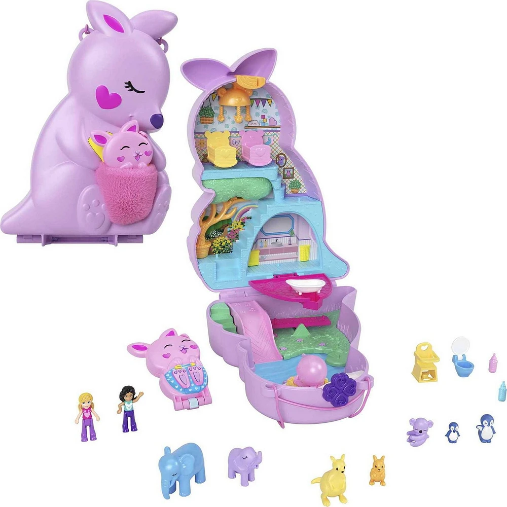 Polly Pocket Mama and Joey Kangaroo Purse Compact Playset with 2 Micro Dolls and Accessories