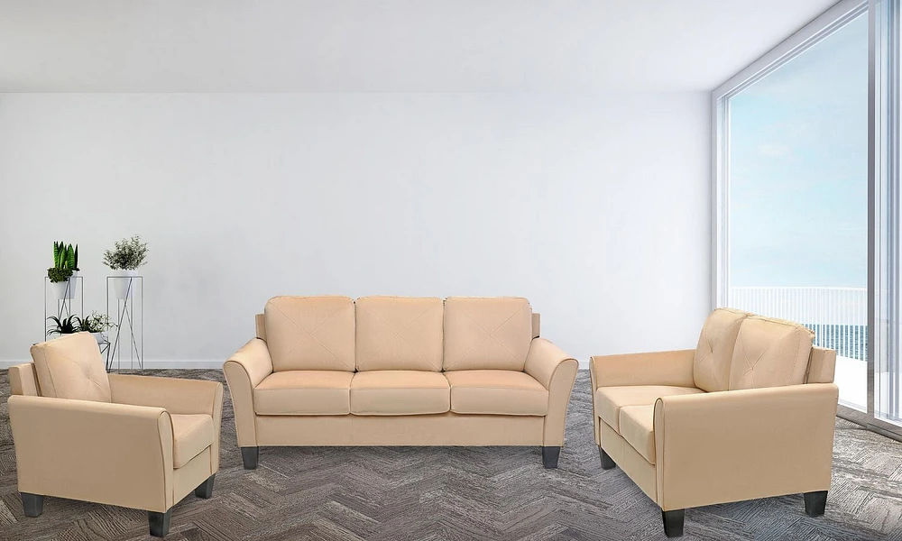 K-Living Samara Microsuede KD Stationary Sofa in Beige