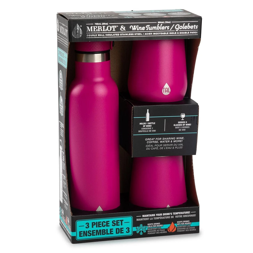 TAL Acier Inoxydable Isole a Double Paroi Merlot & Golebets, Ensemble De 3