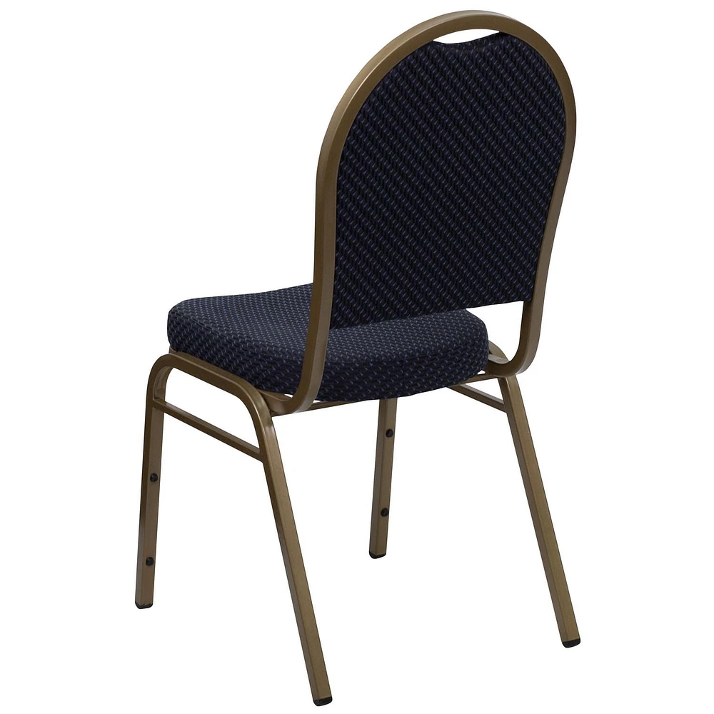 Chaise de banquet empilable de la série HERCULES avec dossier dôme en tissu marine à motifs - Cadre doré
