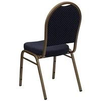 Chaise de banquet empilable de la série HERCULES avec dossier dôme en tissu marine à motifs - Cadre doré