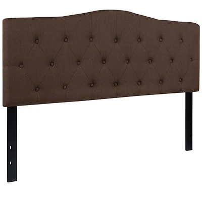 Tête de lit Cambridge grand touffetée et rembourrée en tissu brun foncé