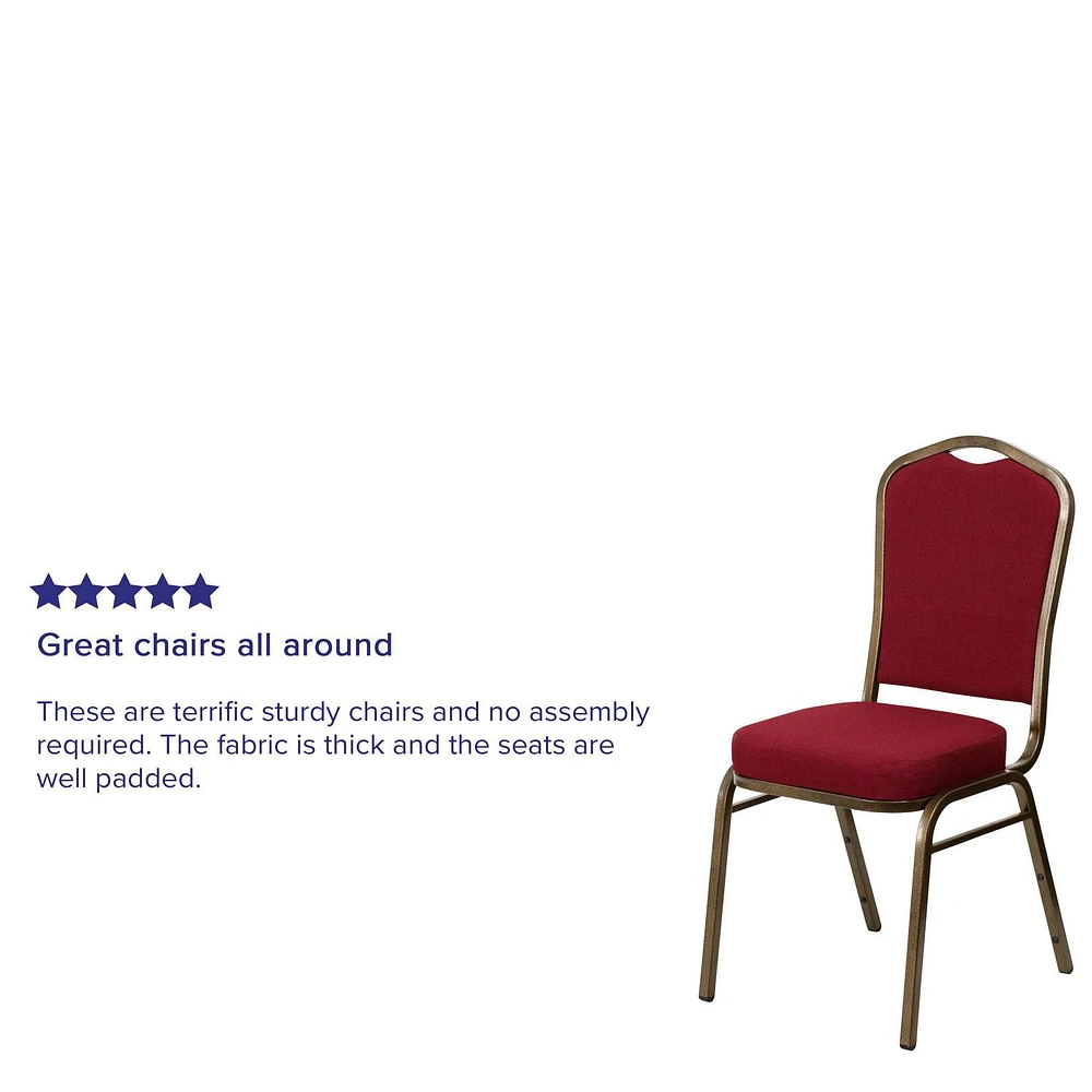 Chaise de banquet empilable de la série HERCULES avec dossier couronne en tissu bourgogne - Cadre doré