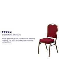 Chaise de banquet empilable de la série HERCULES avec dossier couronne en tissu bourgogne - Cadre doré