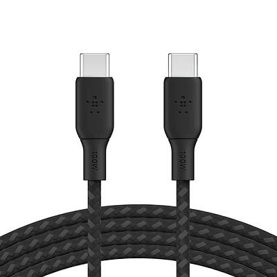 Câble USB-C vers USB-C Belkin, câble d’alimentation tressé BoostCharge (3 m/10 pi), câble de chargement rapide Power Delivery 100 W, certifié USB-IF pour iPhone 16, MacBook, Chrome BELKIN CÂBLE C-C BEL 3M NOIR