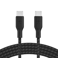 Câble USB-C vers USB-C Belkin, câble d’alimentation tressé BoostCharge (3 m/10 pi), câble de chargement rapide Power Delivery 100 W, certifié USB-IF pour iPhone 16, MacBook, Chrome BELKIN CÂBLE C-C BEL 3M NOIR