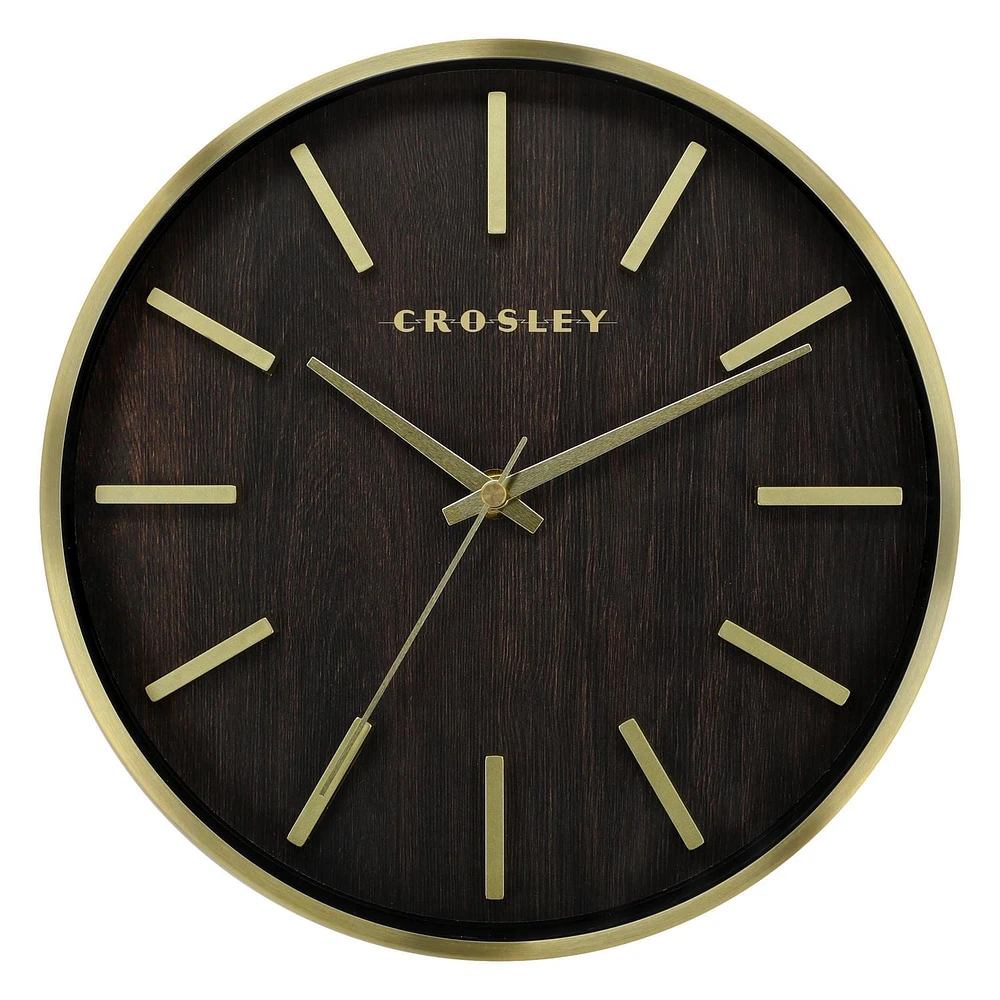 Home Trends horloge murale 10" avec cadre en métal doré et cadran en bois Horloge murale en métal
