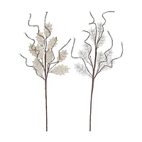 Christmas Sparkly Wood Leaves Branch  - Set of 6