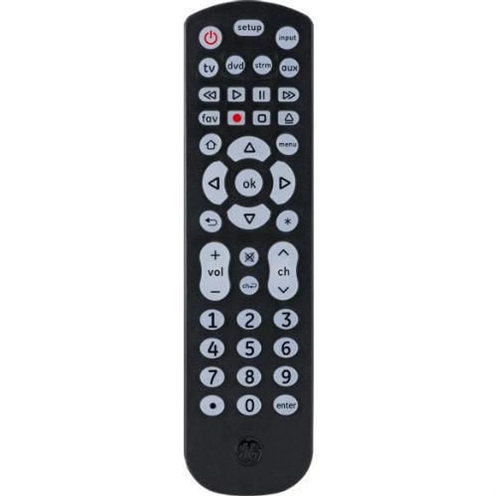 GE 4-Device Fully Backlit Universal Remote Control, Black, 46260, 4-Device Universal Remote