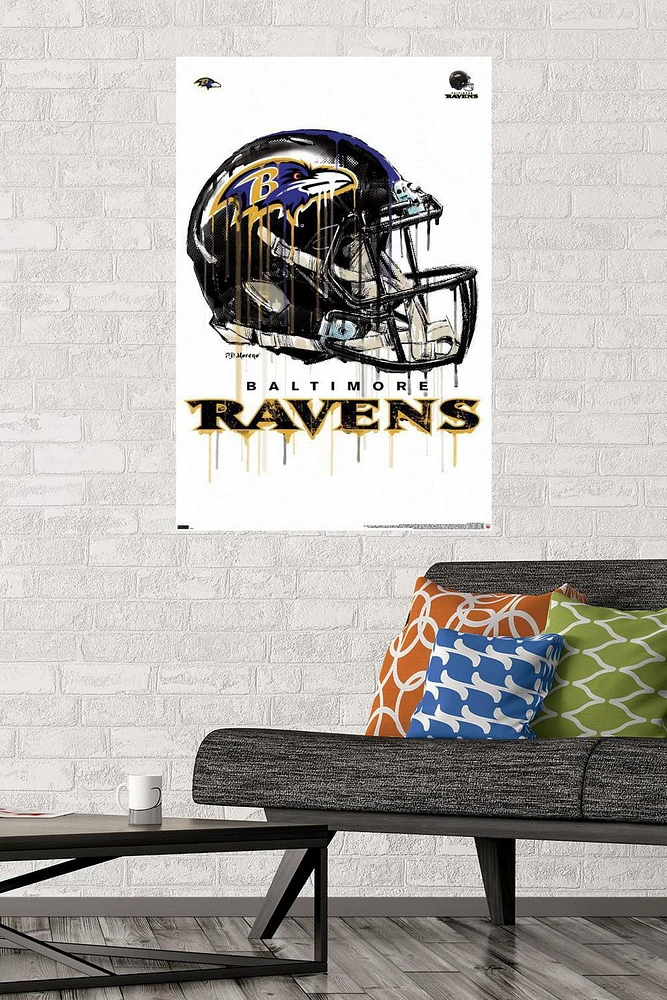 NFL Baltimore Ravens - Drip Helmet 20 Wall Poster with Magnetic Frame