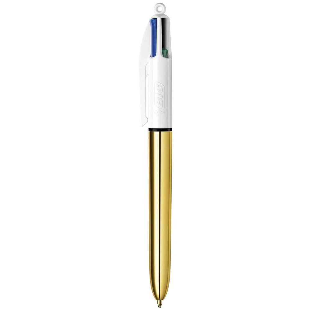 Stylos-billes métalliques rétractables BIC 4 couleurs Brillant, pointe moyenne (1,0 mm), paquet de 3, stylo-bille rétractable avec encre durable Paquet de 3