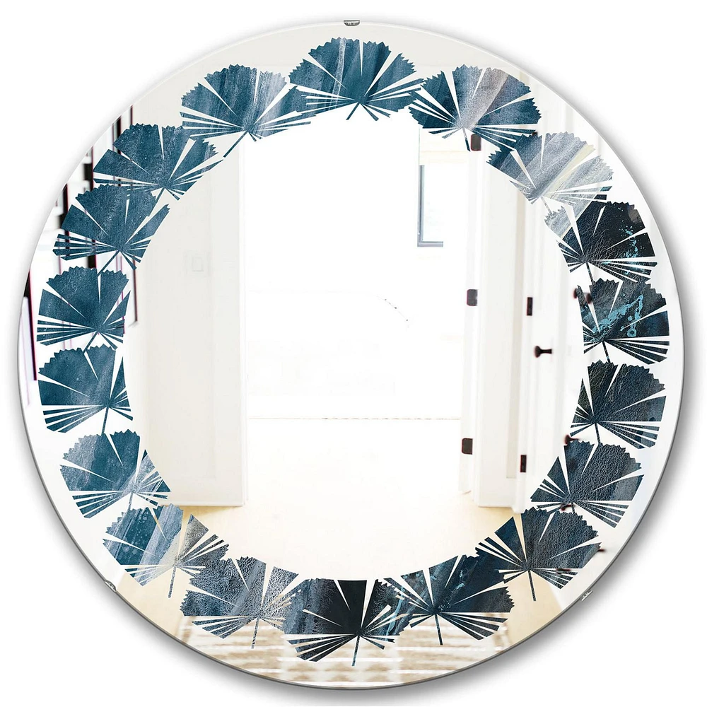 Designart 'Splash Blue Indigo' Miroir mural rond moderne - Feuilles 32x32