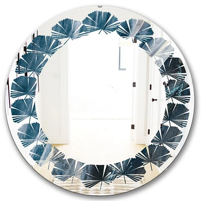 Designart 'Splash Blue Indigo' Miroir mural rond moderne - Feuilles 32x32