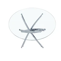 TABLE STAR EN VERRE RONDE avec plateau en verre trempé et acier inoxydable poli en chrome