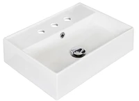 American Imaginations -in. W Above Counter White Bathroom Vessel Sink Set For 3H8-in. Center Faucet AI