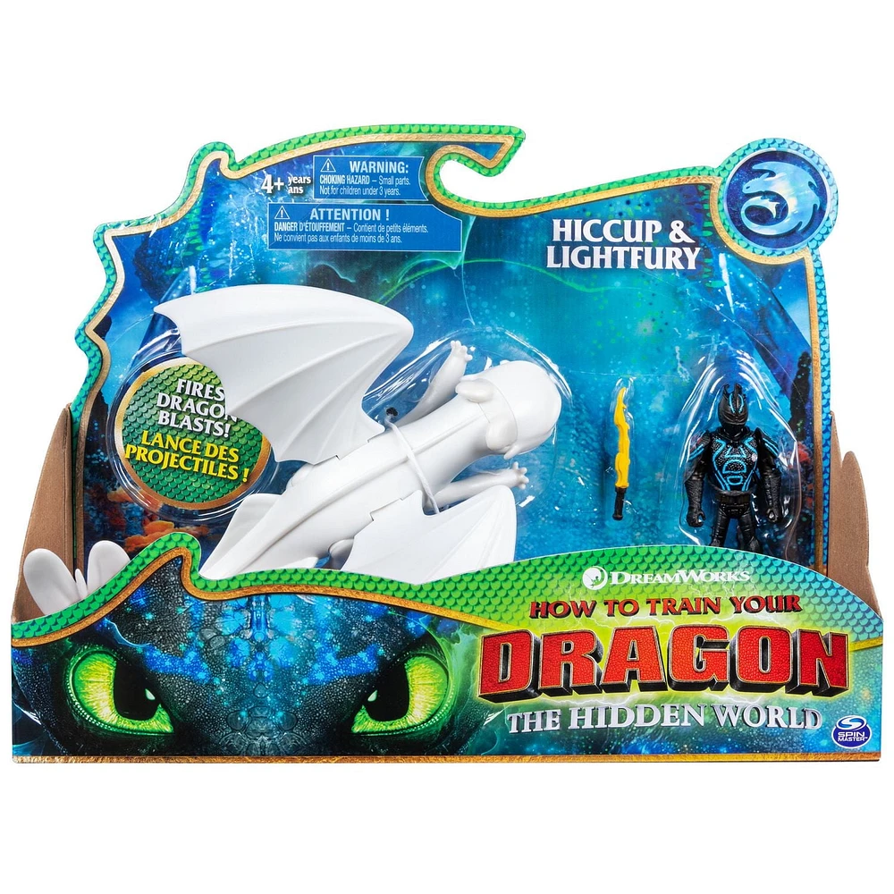 DreamWorks Dragons, Lightfury and Hiccup, Dragon with Armored Viking Figure, for Kids Aged 4 and Up