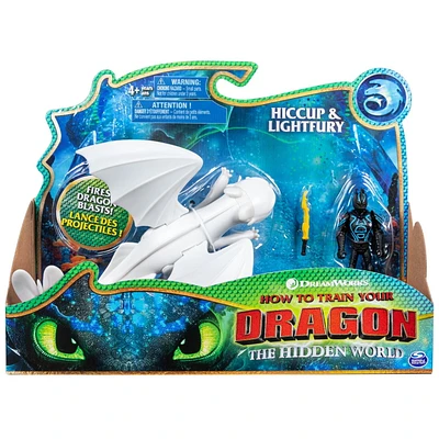 DreamWorks Dragons, Lightfury and Hiccup, Dragon with Armored Viking Figure, for Kids Aged 4 and Up
