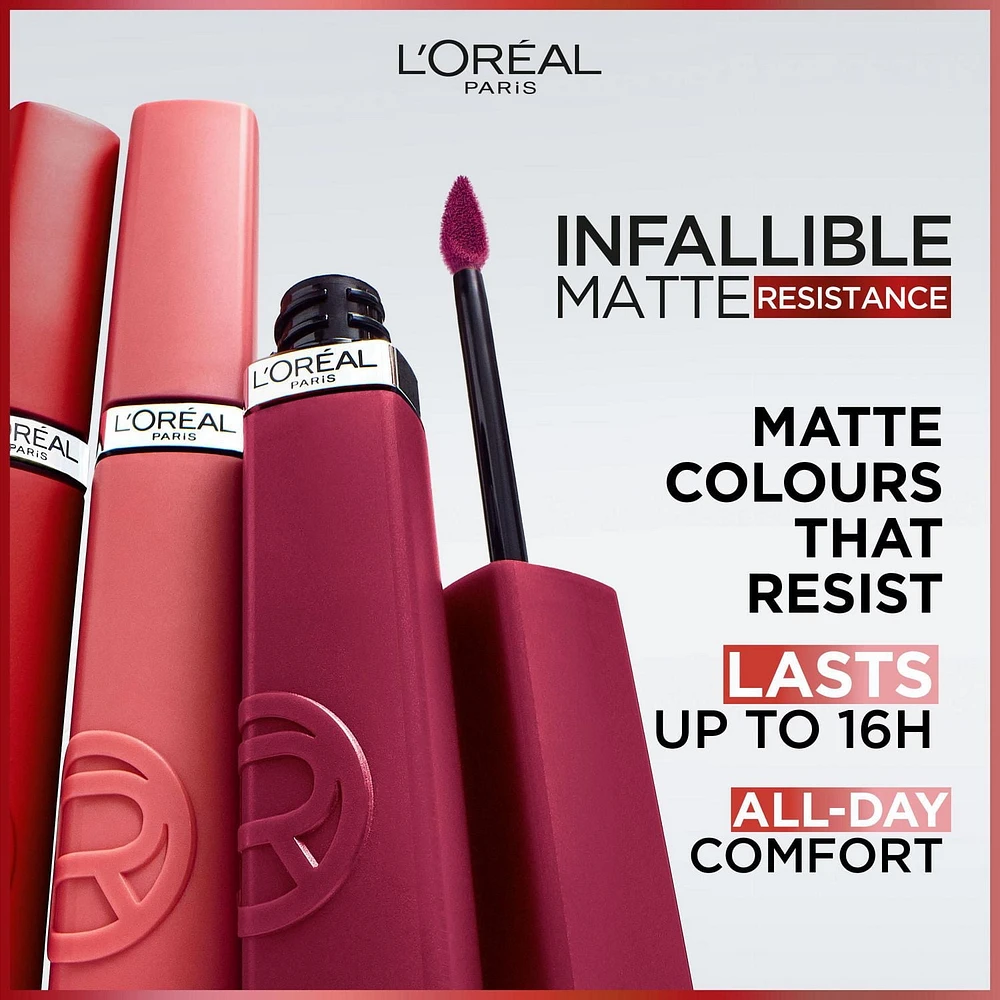L'Oréal Paris Infallible Matte Resistance Rouge à Lèvres Liquide, 5 mL Infusé d'acide hyaluronique