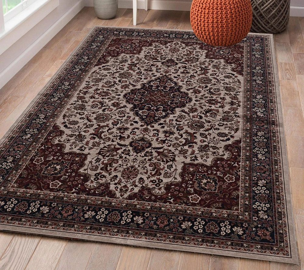 Tapis Emerald Sanlin rouge & ivoire de 5 pi x 7 pi