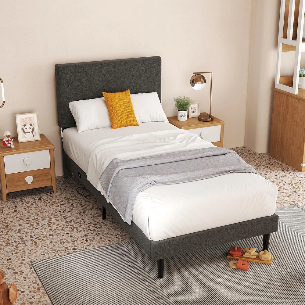 Cadre de lit rembourré pour enfants Homy Casa avec ports USB et tête de lit à lumière DEL, lattes métalliques robustes