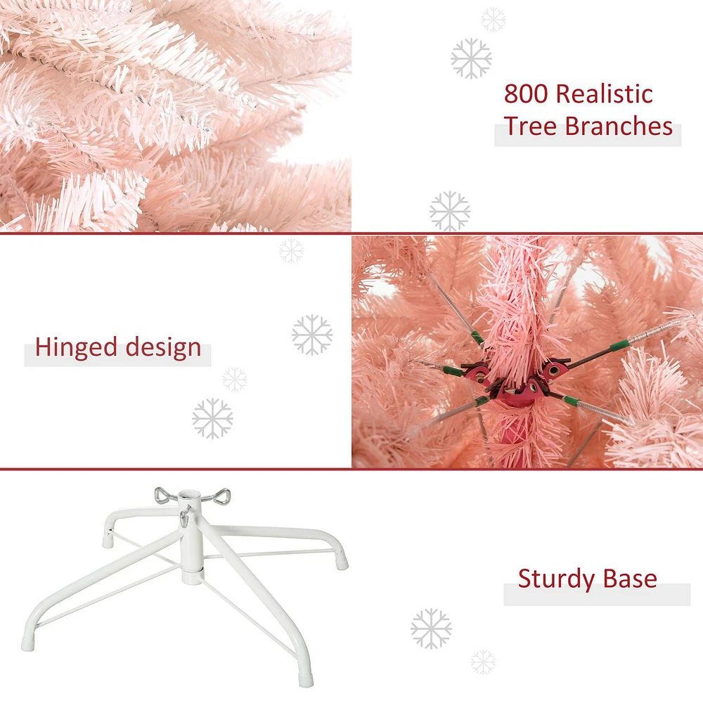 HOMCOM Décoration de maison de vacances d'arbre de Noël artificiel de 6 pieds avec support en métal, ouverture automatique, blanc et rose