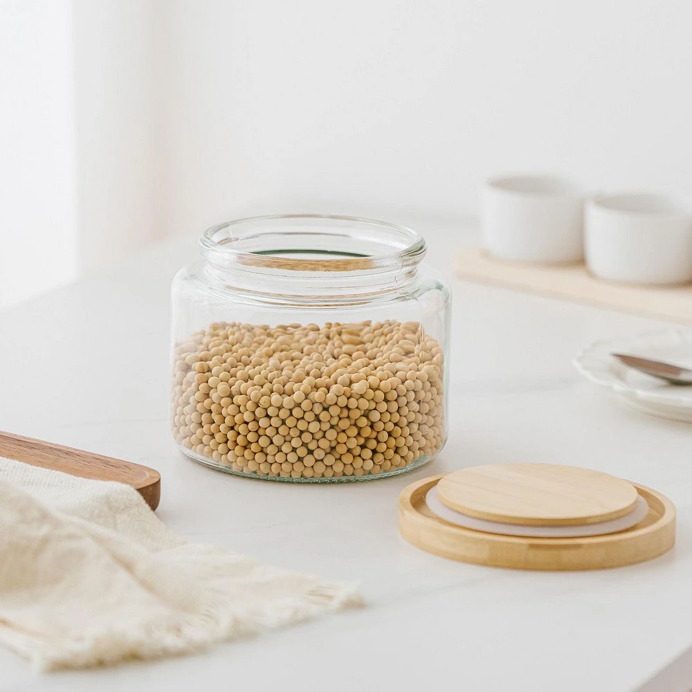Mainstays Kitchen Storage Glass Jar 2L  glass jar with bamboo lid, Food grade sealing ring 8.5cups/2L