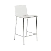 Clear Acrylic Stool with Chrome Leg – Tall Minimalist Stool with Transparent Seat, Footrest, Modern Design for Bars, Kitchens, and Contemporary Spaces