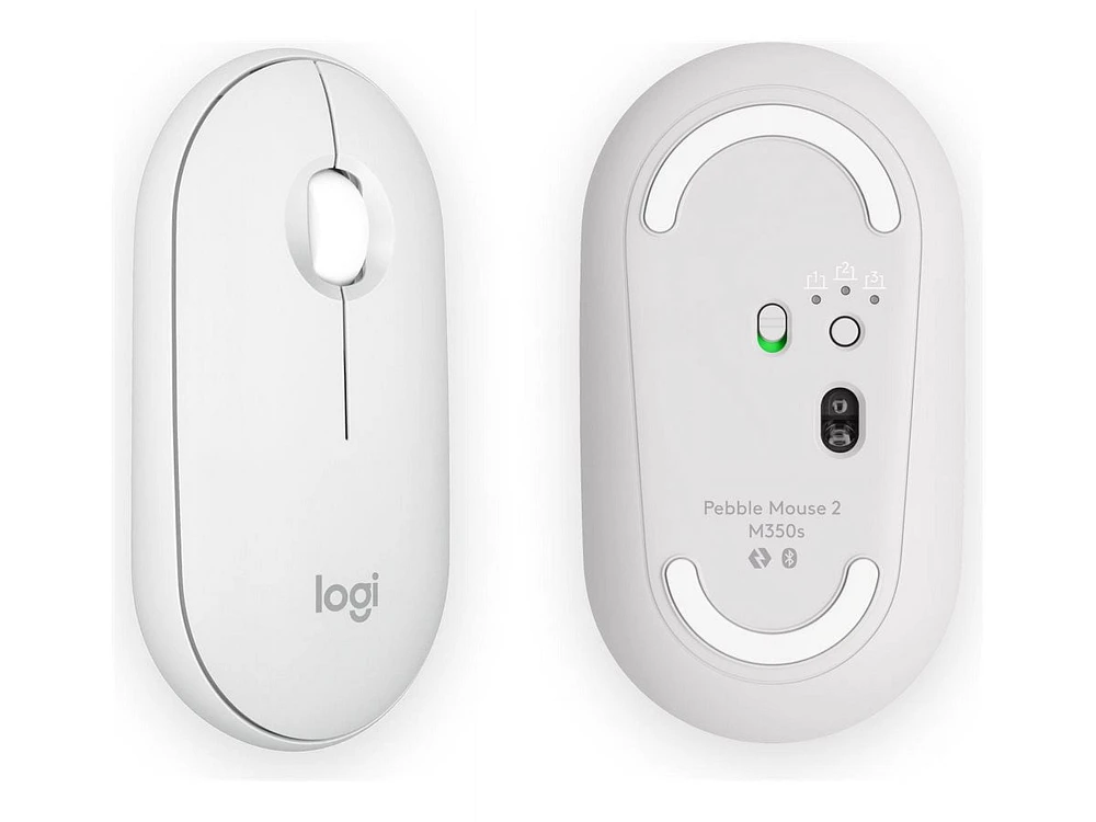 Logitech Pebble Mouse 2 M350s Slim Bluetooth Wireless Mouse, Portable, Lightweight, Customizable Button - Tonal White