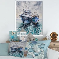 Designart Deux bateaux de pêche avant une tempête ancrés ART MURAL À CADRE FLOTT