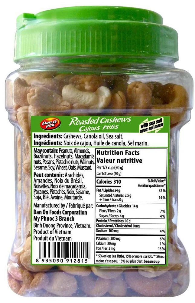 Dan D Pak Salted Cashew, Net weight: 500g