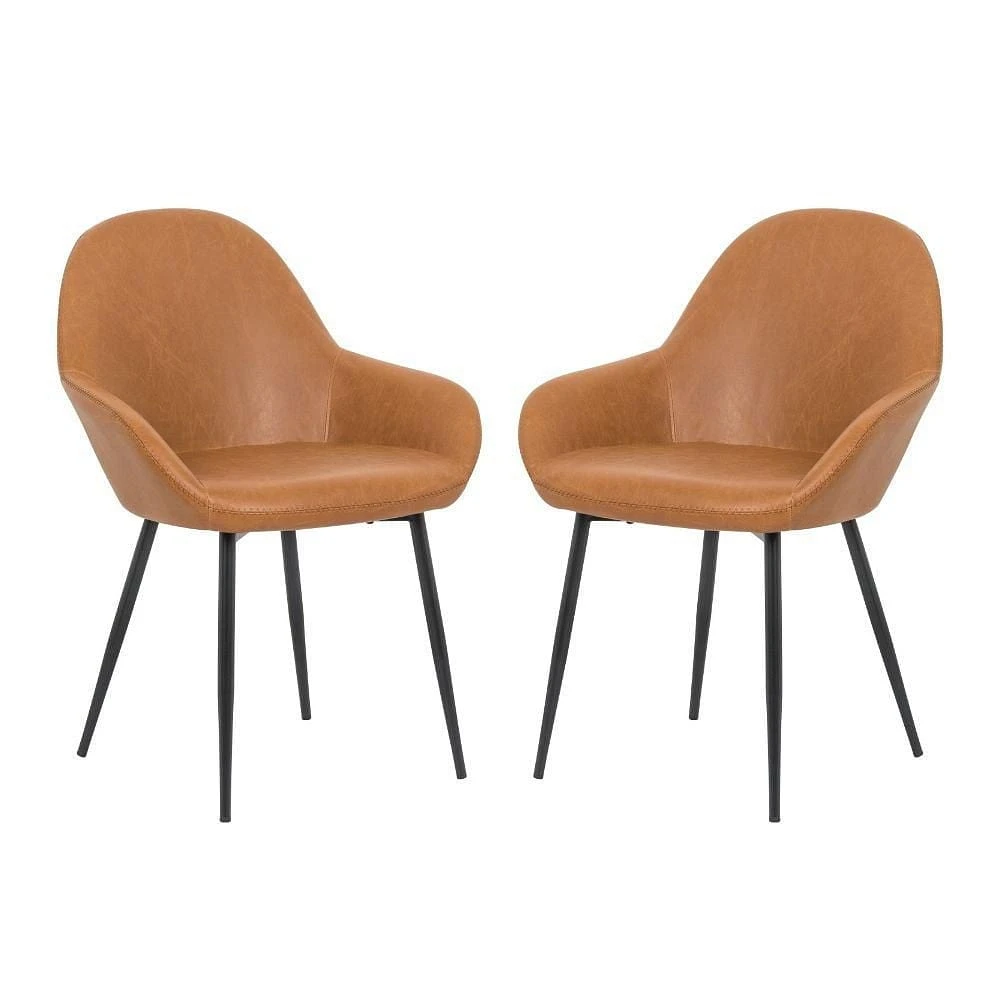 Burton Style Rembourré Faux Cuir Chaise de salle à manger en noir, Chaise de salle à manger PU, Métal Noir Jambes Set 2