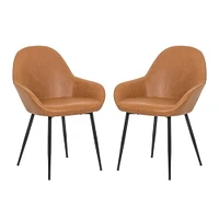 Burton Style Rembourré Faux Cuir Chaise de salle à manger en noir, Chaise de salle à manger PU, Métal Noir Jambes Set 2